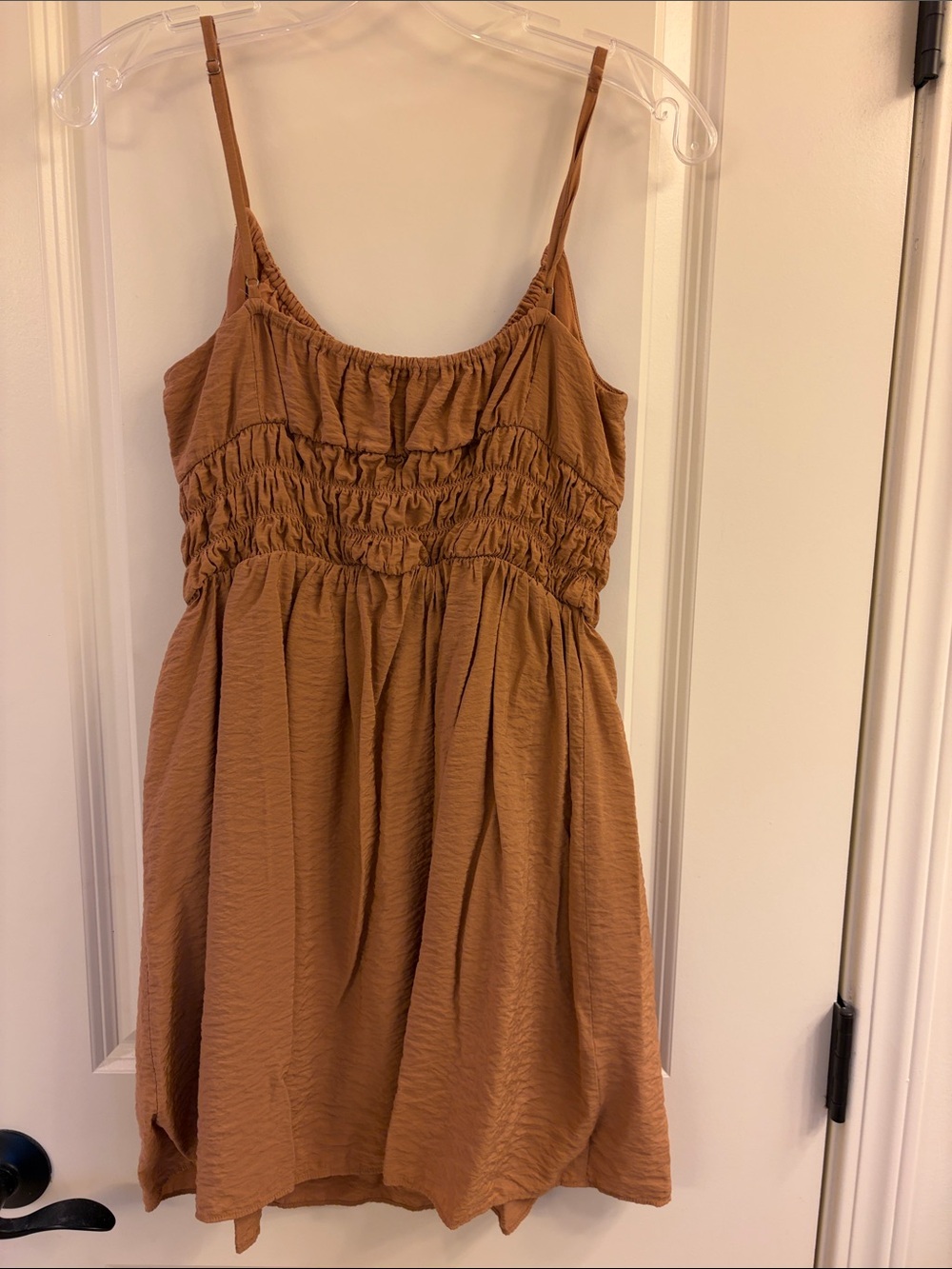 LOFT Rust-Brown Smocked Waist Mini Dress - Picture 4 of 4